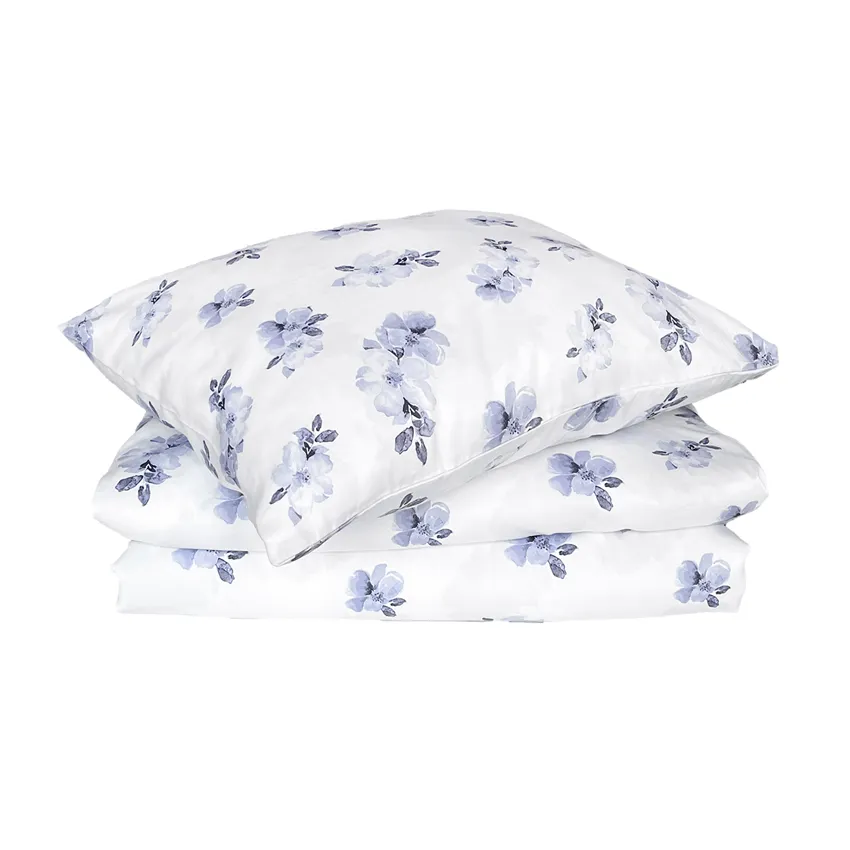Satin Kissenbezug Mona, Weiß/Blau