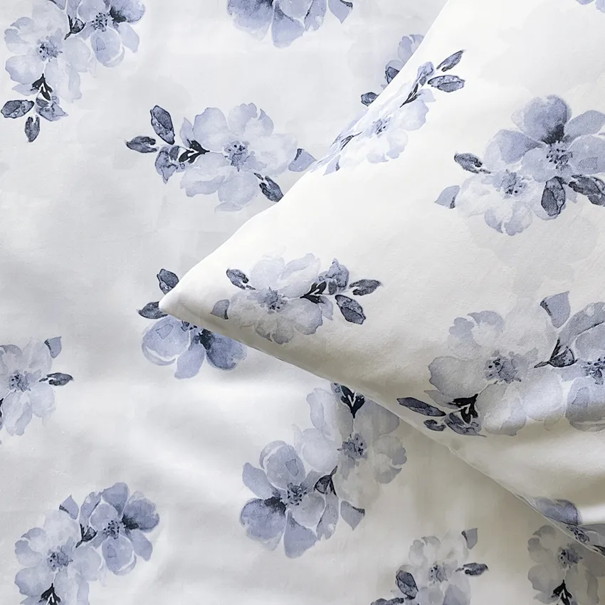 Satin Kissenbezug Mona, Weiß/Blau