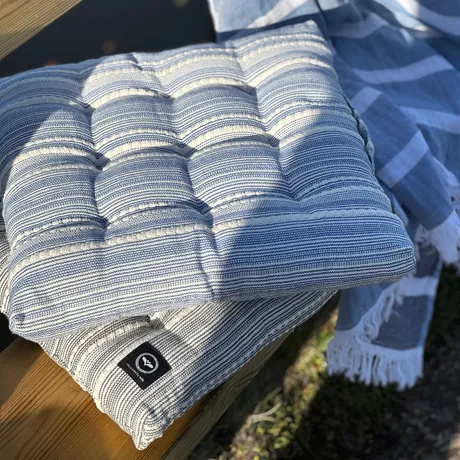 Recyceltes Stuhlkissen Ebba, Blau/Beige