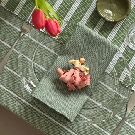 Recycelte Serviette Emil 2er-Pack, Grün/Weiß