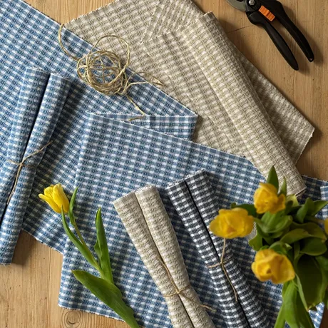 Recyceltes Tischset Cleo 2er-Pack, Hellblau/Weiß