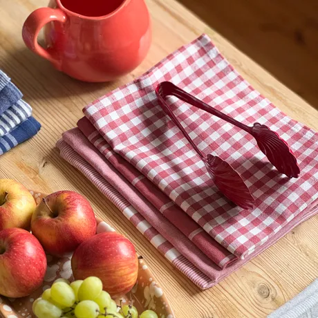 Recyceltes Geschirrtuch, 4-fach sortiert, Rosa/Weiß