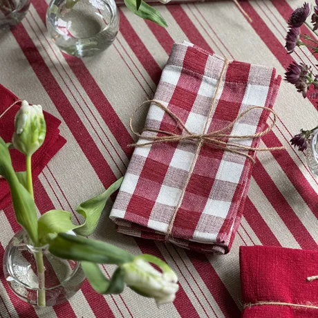 Recycelte Serviette Börje 2er-Pack, Dunkelrot/Beige