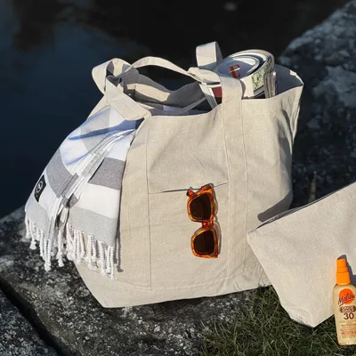 Recycelte Tasche Elin, Natur/Weiß