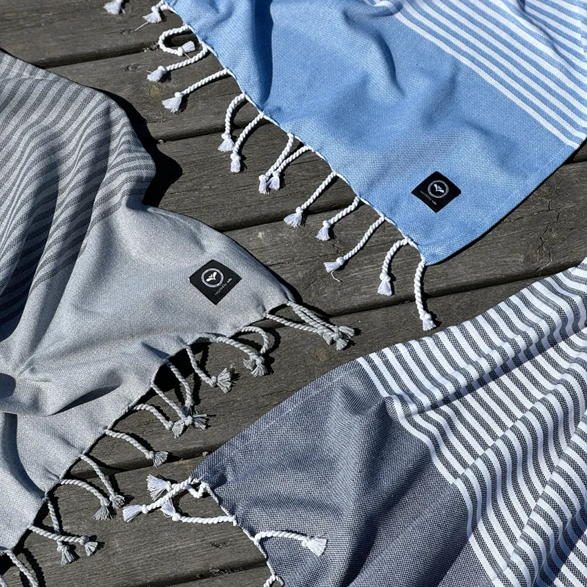 Recycelt Bio-Hamam Badelaken Grebbestad, Navy Blau/Weiß