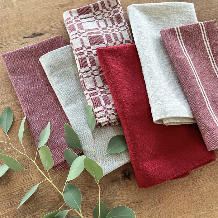 Recycelte Serviette 2er-Pack Elin, Dunkelrot/Beige