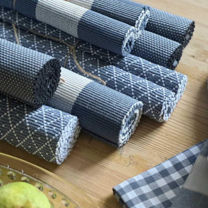 Recyceltes Platzset 2er-Pack Ella, Graublau/Weiß