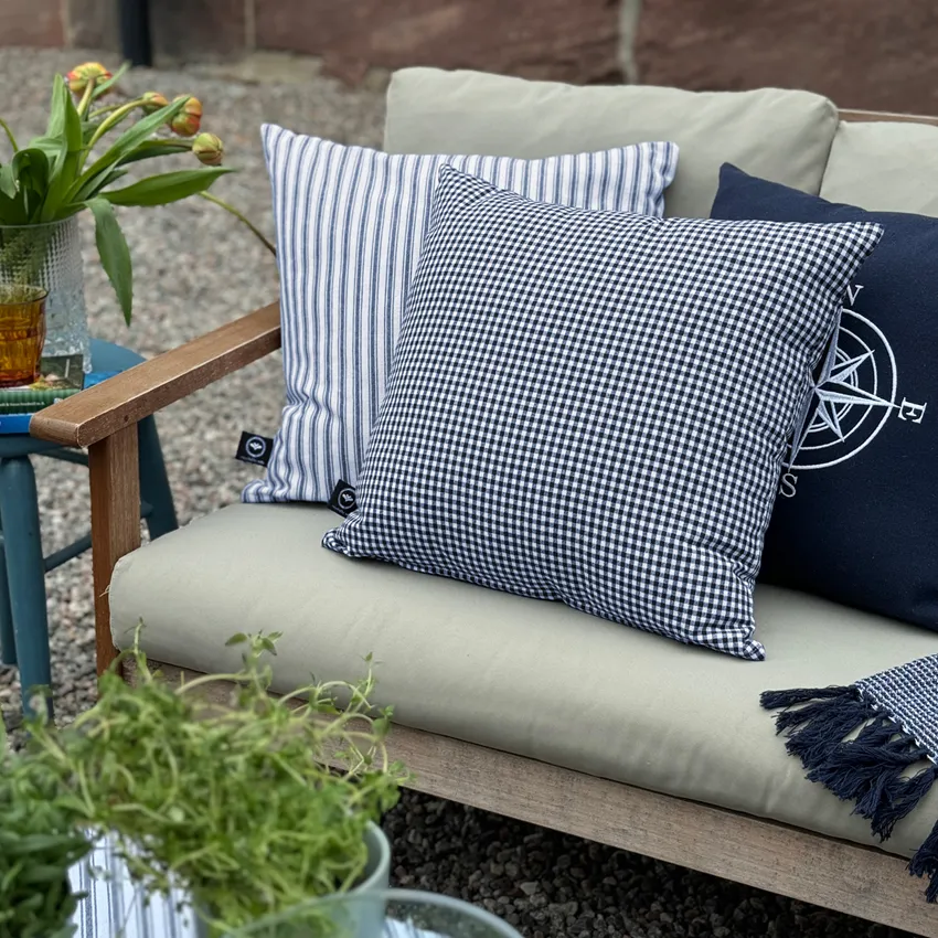 Recycelt Kissenbezüge Grundsund, Kariert, Navy Blau/Weiß