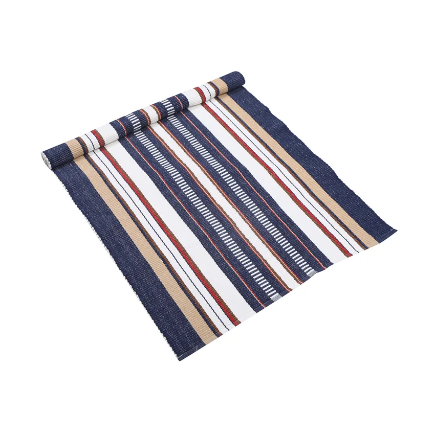 Recycelte Ripsmatte Karin, Navy Blau/Sand/Braun