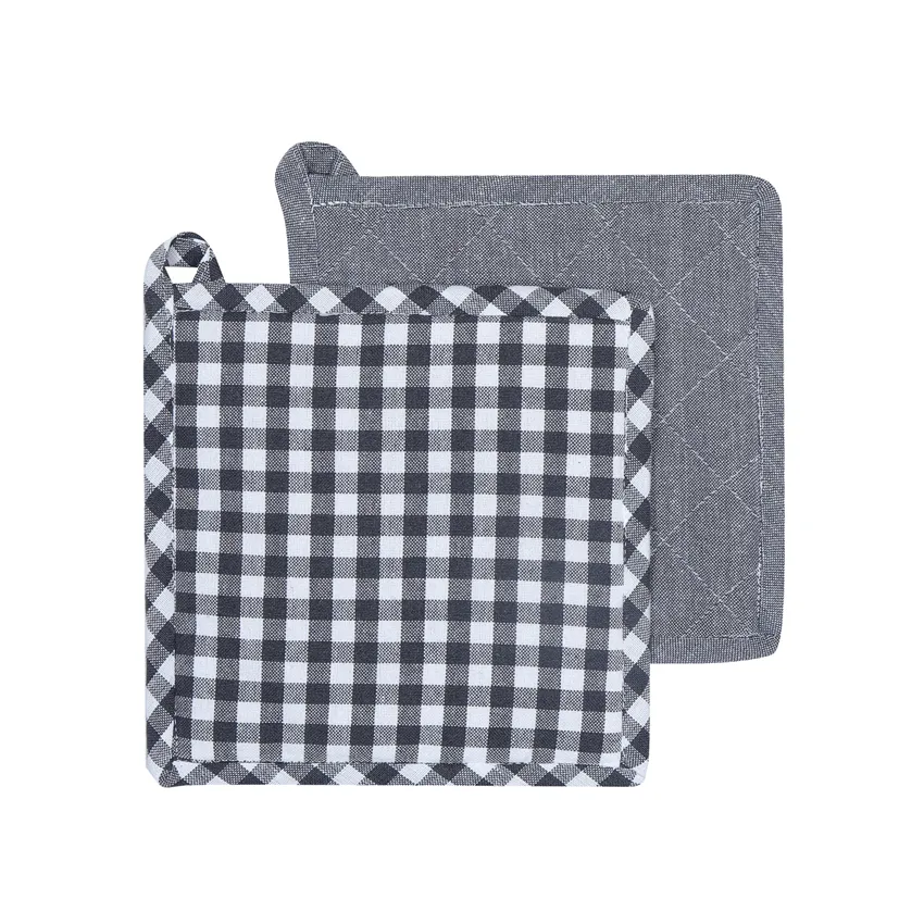 Recycelter Topflappen 2er-Pack Bella, Dunkelgrau/Weiß