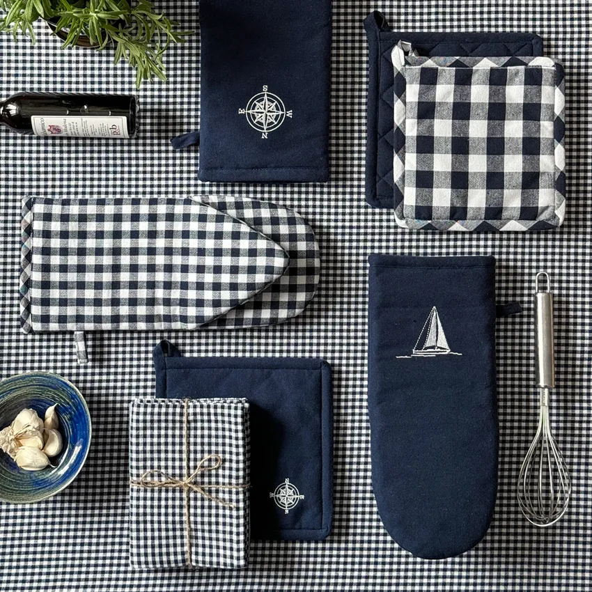 Recycelter Grillhandschuh Bella, Navy Blau/Weiß