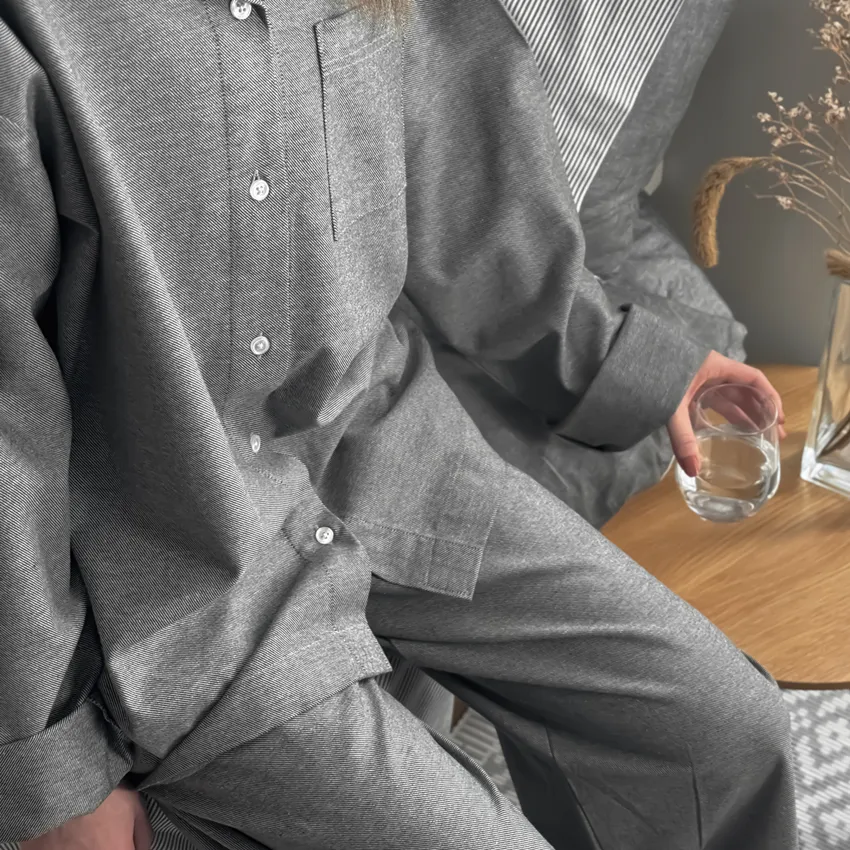 Recycelt PyjamasSet 2-teilig Elvira, Schwarz/Grau