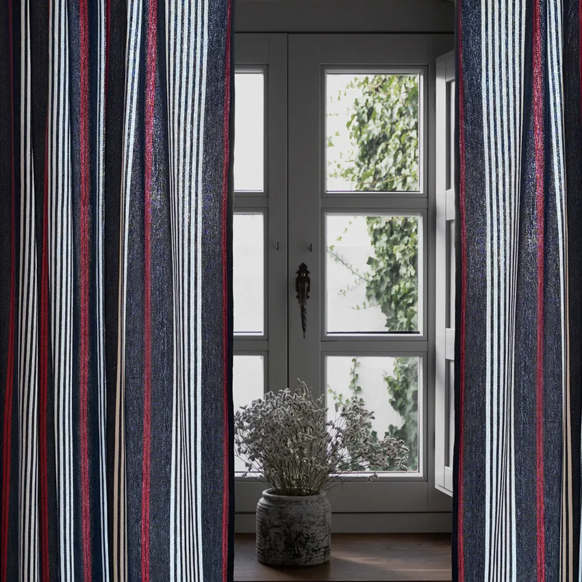 Recycelter Gardinenschal 2er-Pack Hampus, Navy Blau/Rot