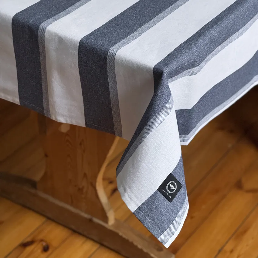 Recycelte abwischbare Tischdecke Moa, Navy Blau/Weiß