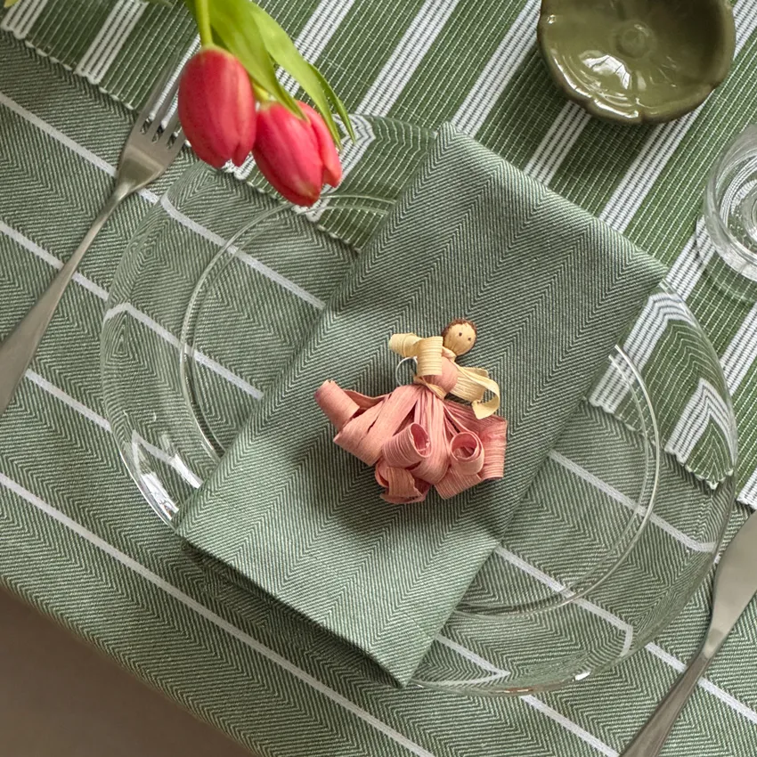 Recycelte Serviette 2er-Pack Emil, Grün/Weiß