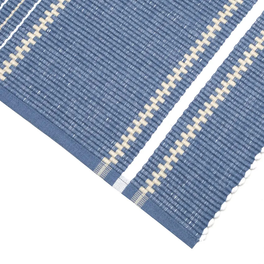 Recycelte Ripsmatte Linda, Graublau/Weiß