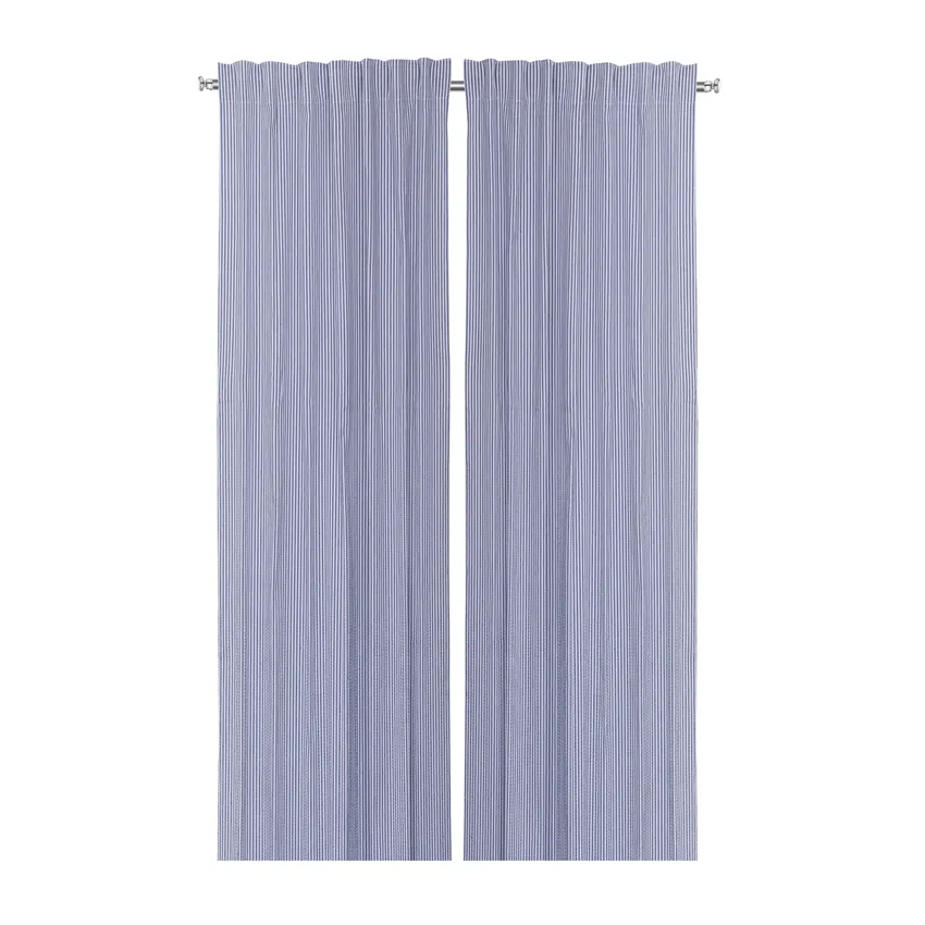 Recycelter Gardinenschal 2er-Pack Lina, Navy Blau/Weiß
