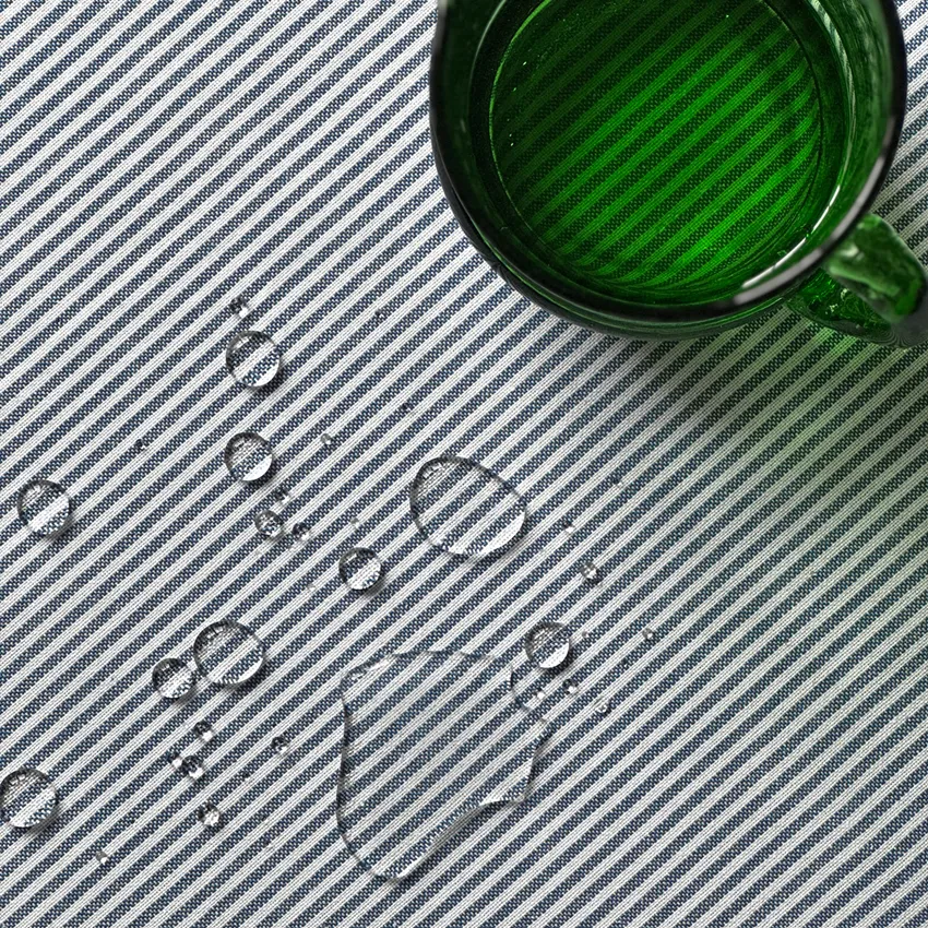 Recycelte abwischbare runde Tischdecke Bosse, Graublau/Weiß