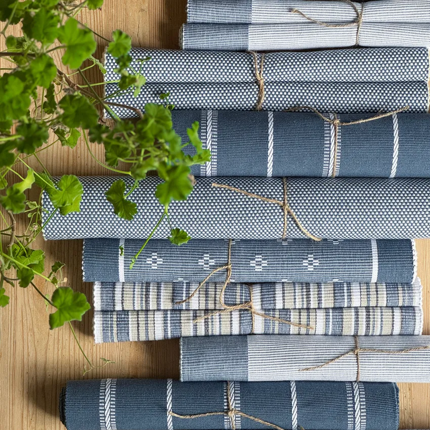 Recycelt Tischläufer Poppy, Graublau/Weiß