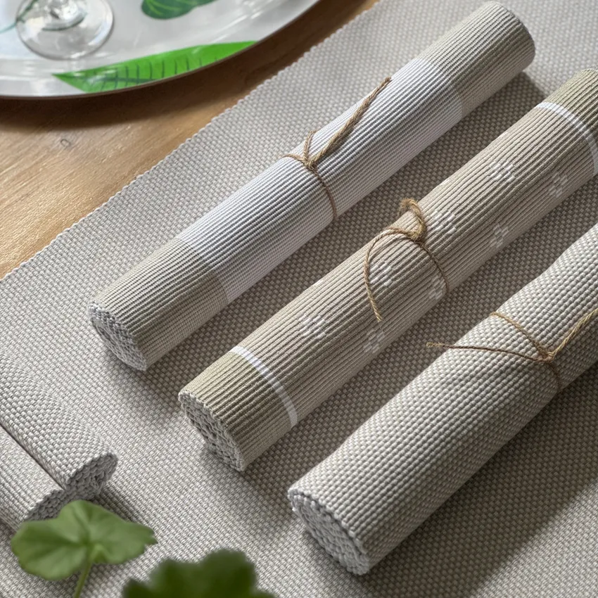 Recycelt Tischläufer Charlie, Natur/Weiß