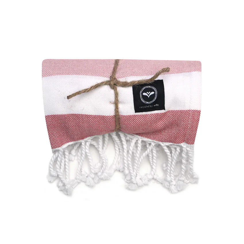 Recycelt Bio-Hamam Badelaken Axel, Rosa/Weiß