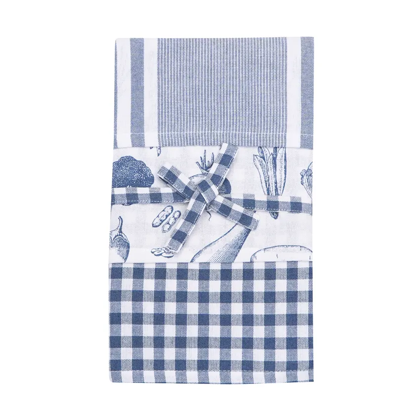 Recyceltes Küchentuch Linnea, 3er-Pack, Graublau/Weiß