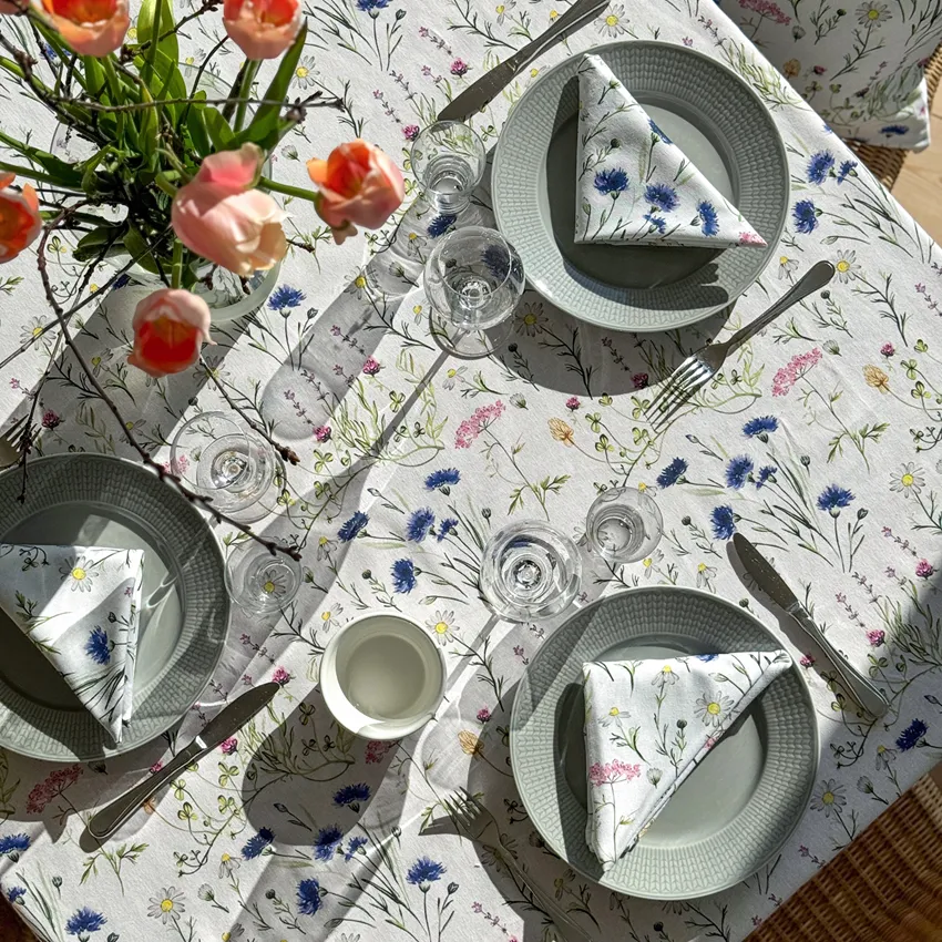 Recycelte Tischdecke Hilma, Blau/Grün