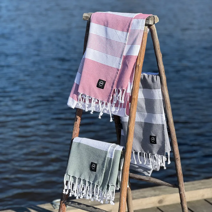 Recycelt Hamam Badelaken Alice, Dunkelgrau/Weiß