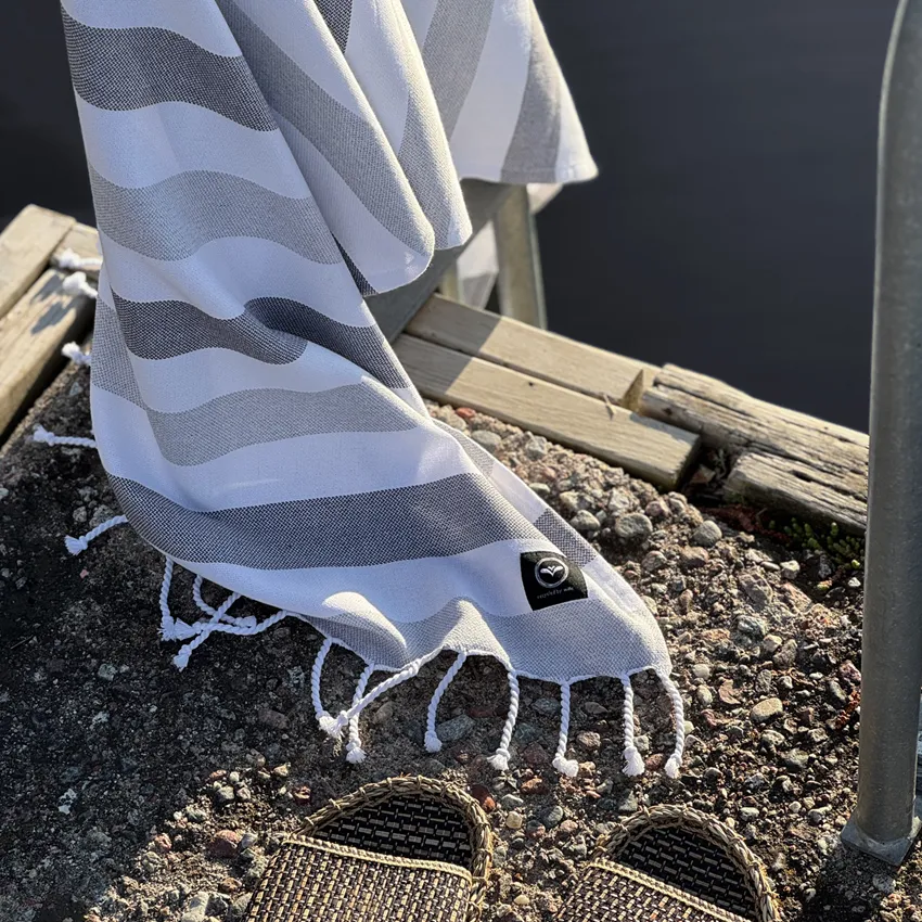Recycelt Hamam Badelaken Axel, Dunkelgrau/Hellgrau
