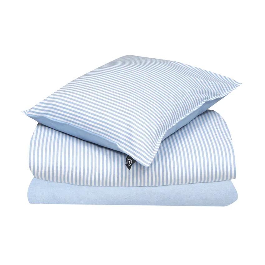 Recyceltes King-Size Bettwäschesets 3-teilig Elias, Hellblau/Weiß