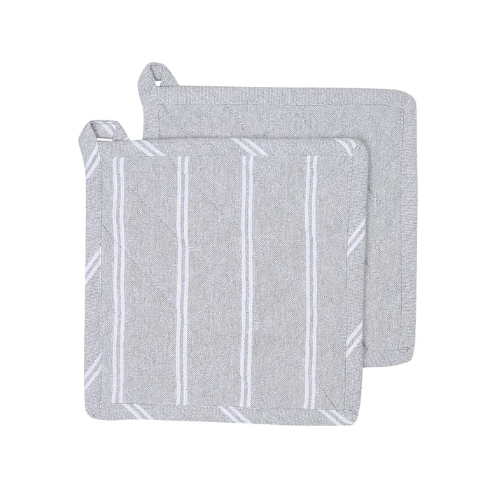 Recycelter Topflappen Agda 2er-Pack, Hellgrau/Weiß