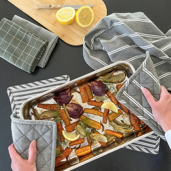 Recycelter Topflappen Agda 2er-Pack, Olivgrün/Beige