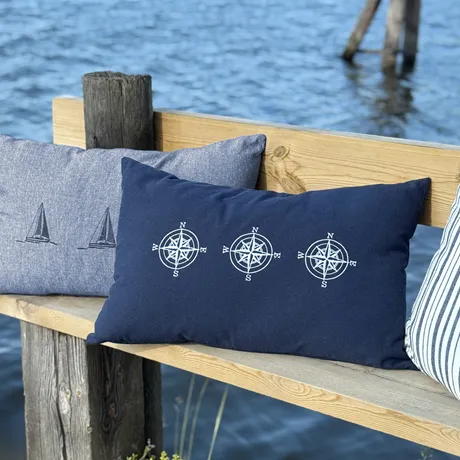 Recycelter Kissenbezug Kompass, Navy Blau