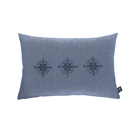 Recycelter Kissenbezug Kompass, Navy Blau/Weiß
