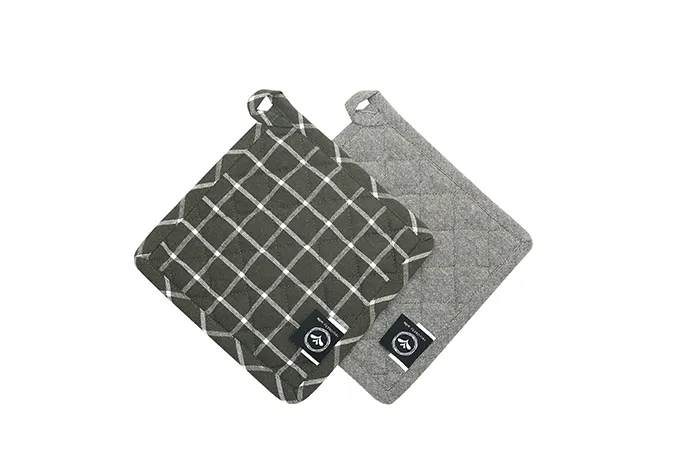 Recycelter Topflappen 2er-Pack, Olivgrün/Beige
