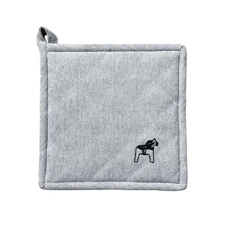 Recycelter Topflappen Sjurberg, Schwarze Stickerei, Grau/Weiß