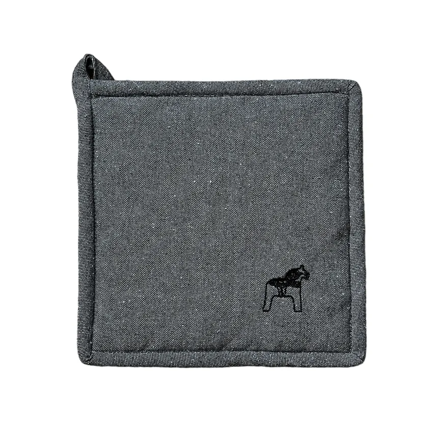 Recycelter Topflappen Sjurberg, Schwarze Stickerei, Dunkelgrau/Grau