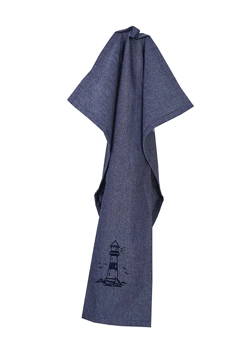 Recyceltes Geschirrtuch Fyr, Navy Blau/Weiß