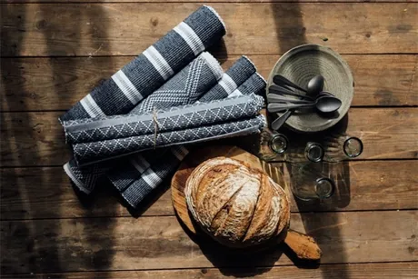Recyceltes Tischset Ella 2er-Pack, Navy Blau/Weiß