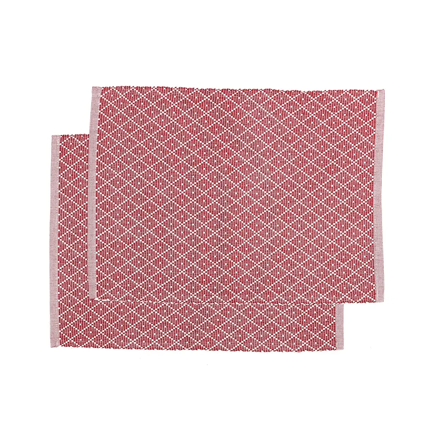 Recyceltes Tischset Ella 2er-Pack, Dunkelrot/Beige