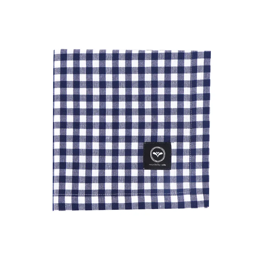 Recycelte Tischdecke Bella, Navy Blau/Weiß