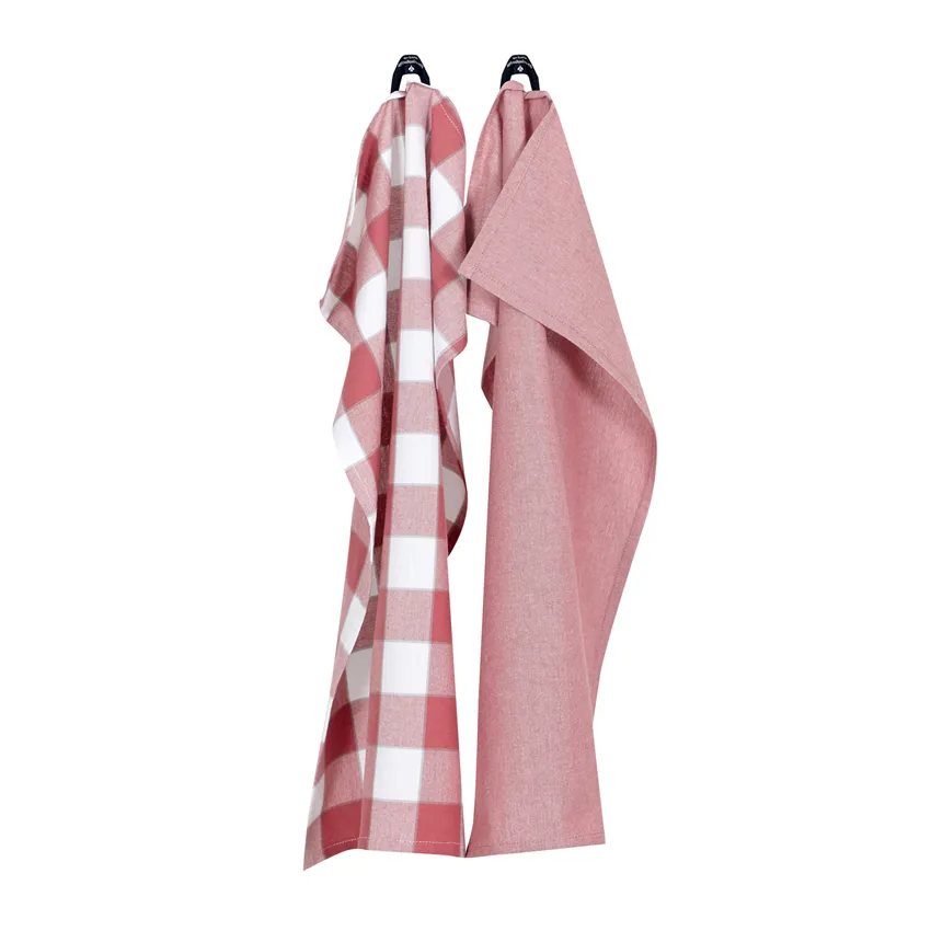 Recyceltes Geschirrtuch Ted 2er-Pack, Rosa/Weiß