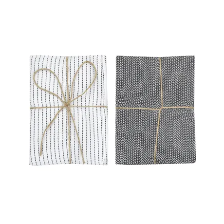 Recyceltes Geschirrtuch Bianca 2er-Pack, Navy Blau/Weiß