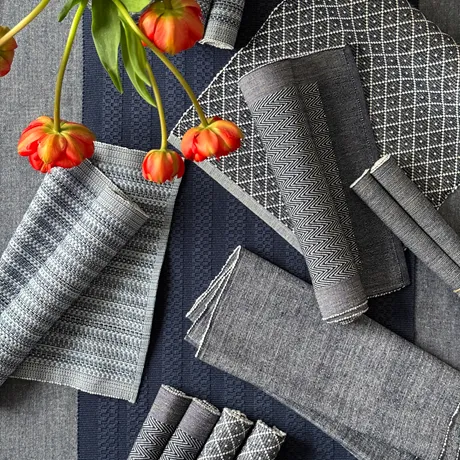 Recycelter Tischläufer Ella, Navy Blau/Weiß