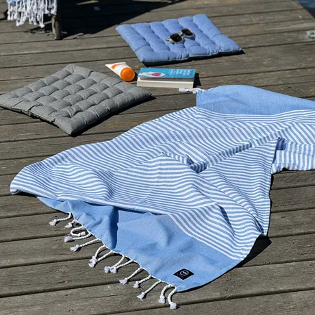 Recyceltes Badelaken Hamam Grebbestad, Blau/Weiß