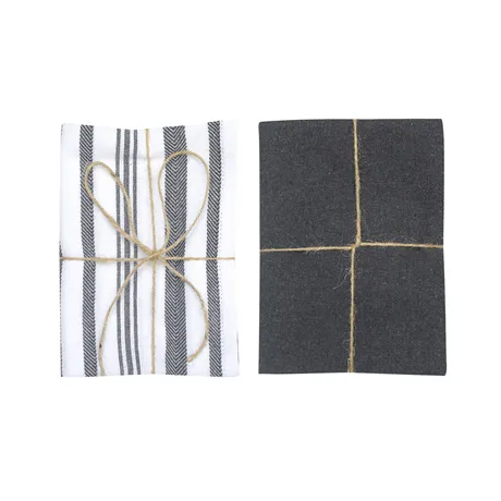 Recycled Tea Towel 2-pack Simon, Dark Grey/White