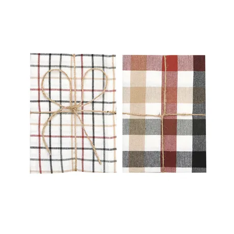 Recycled Tea Towel 2-pack Ruth, Dark Red/Olive Green/Dark Grey