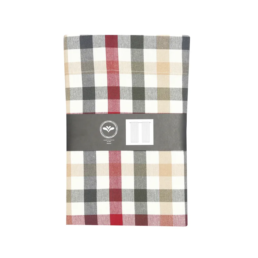 Recycled Curtain Panel 2-pack Ruth, Dark Red/Olive Green/Dark Grey
