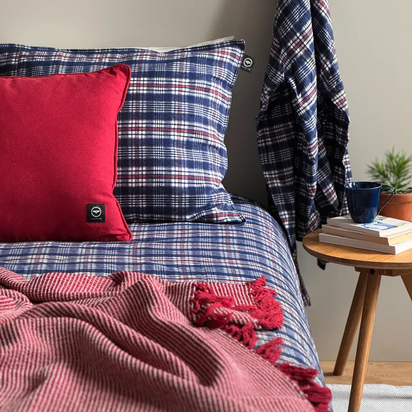 Recycled Duvet Cover Set 2-parts Lycksele, Dark Blue/White/Dark Red