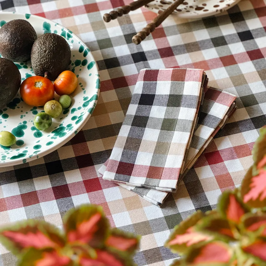 Recycled Tablecloth Ruth, Olive Green/Black/Rust